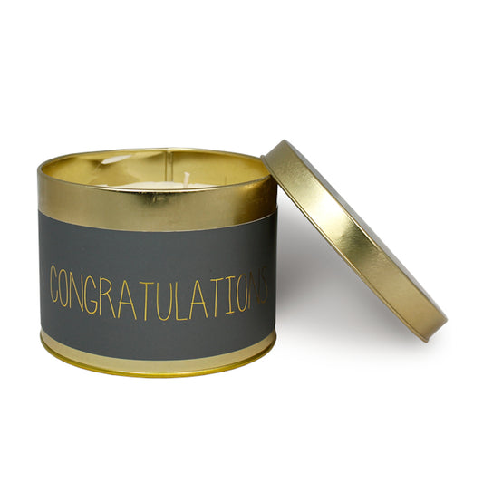 My Flame Scented Soy Candle In Gold Tin Persian Pomegranate Fragrance 'Congratulations' In Dark Grey