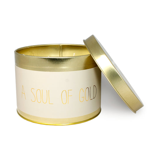 My Flame Scented Soy Candle In Gold Tin Figs Delight Fragrance 'A Soul Of Gold' In Sand