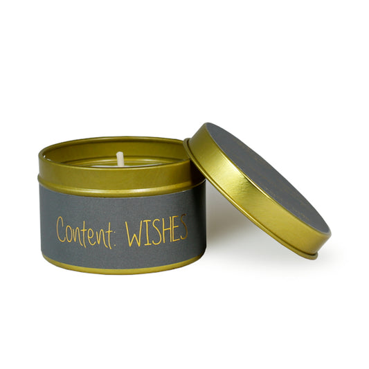 My Flame Scented Soy Candle In Gold Tin Persian Pomegranate Fragrance 'Wishes' In Dark Grey 