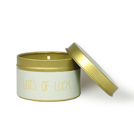 My Flame Scented Soy Candle In Gold Tin Minty Bamboo Fragrance 'Lots Of Luck' In Green