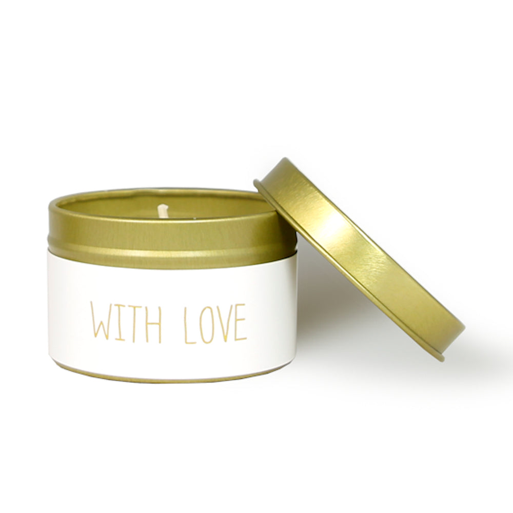My Flame Scented Soy Candle In Gold Tin Fresh Cotton Fragrance 'With Love' In White