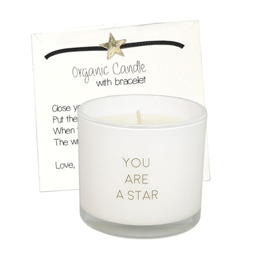 My Flame Scented Soy Candle In Glass With Bracelet Fresh Cotton Fragrance 'You Are A Star' In White