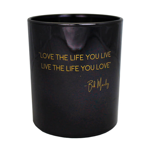 My Flame Scented Soy Candle In Glass Jar Warm Cashmere Fragrance 'Love The Life You Live. Live The Life You Love. ' In Metallic Black