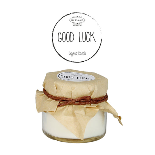 My Flame Scented Soy Candle In Mini Glass Jar Fresh Cotton Fragrance 'Good Luck' In White