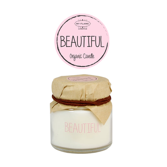 My Flame Scented Soy Candle In Mini Tall Glass Jar Green Tea Time Fragrance 'Beautiful' In Pink
