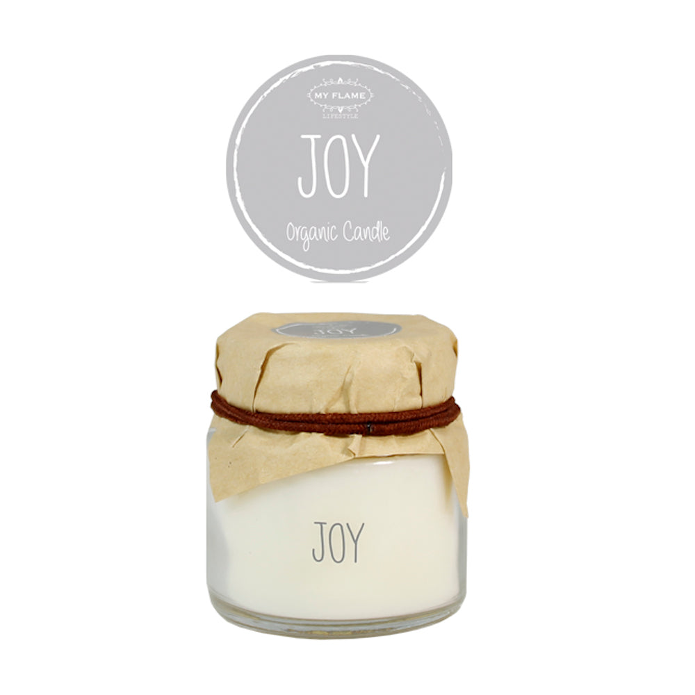 My Flame Scented Soy Candle In Mini Tall Glass Jar Ambers Secret Fragrance 'Joy' In Light Grey