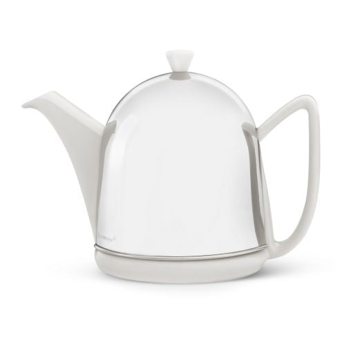 Bredemeijer Teapot Cosy Manto Design Stoneware White Body 1.0L with Polished Steel Casing
