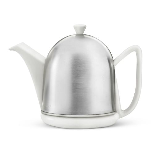 Bredemeijer Teapot Cosy Manto Design Stoneware White Body 1.0L with Brushed Steel Casing