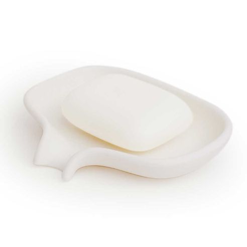 Bosign Flow SoapSaver Soap Dish Large with Draining Spout in White Recyclable Silicone