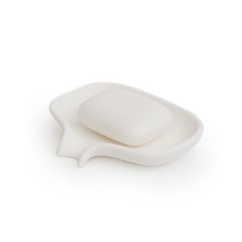 Bosign Flow SoapSaver Soap Dish Small with Draining Spout in White Recyclable Silicone