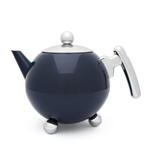 Bredemeijer Teapot Double Wall Bella Ronde Design 1.2L in Oxford Blue with Chrome Fittings