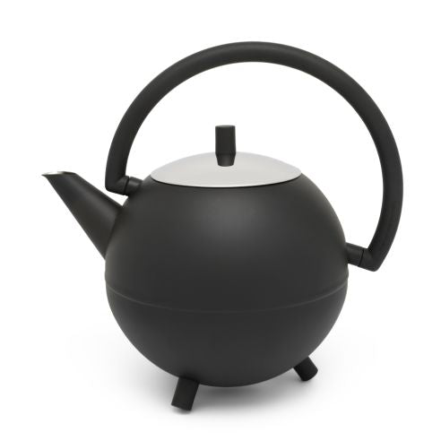 Bredemeijer Teapot Double Wall Saturn Design 1.2L in Matt Black with Chrome Lid & Black Fittings