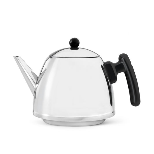 Bredemeijer Teapot Double Wall Duet Classic Design 1.2L in Polished Steel Raised Base With Black Fittings
