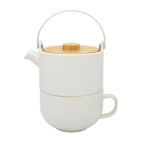 Bredemeijer Tea For One Set Umea Design in White with Bamboo Lid