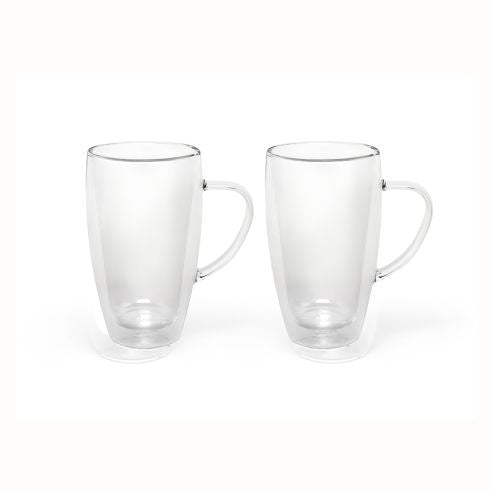 Bredemeijer Double Wall Glass Mug for Coffee or Tea Small 295ml with Handle in a Set of 2