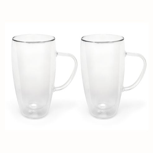 Bredemeijer Double Wall Glass Mug for Coffee or Tea Large 400ml with Handle in a Set of 2