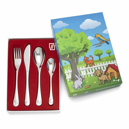 Zilverstad Childrens Cutlery Set Pets Design 4 pcs  in Stainless Steel