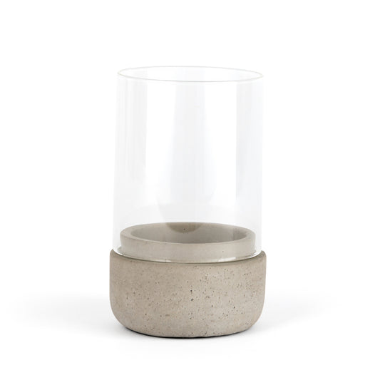 Zilverstad Hurricane Lamp Solido Design in Grey Concrete with Glass Small Dia 7.5x13cm