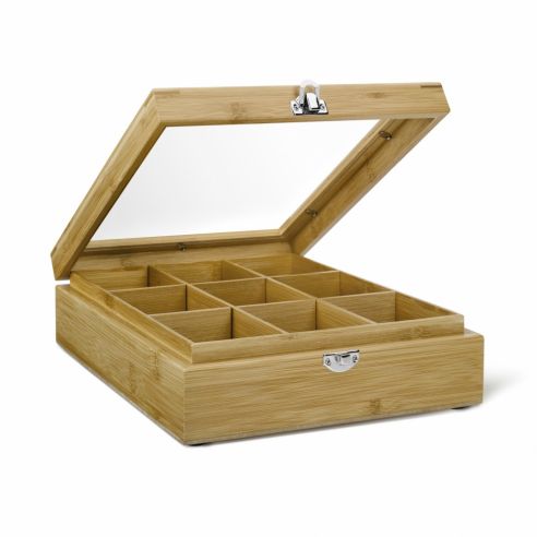 Bredemeijer Tea Box in Bamboo with 9 Separate Inner Compartments And A Window Lid in Natural