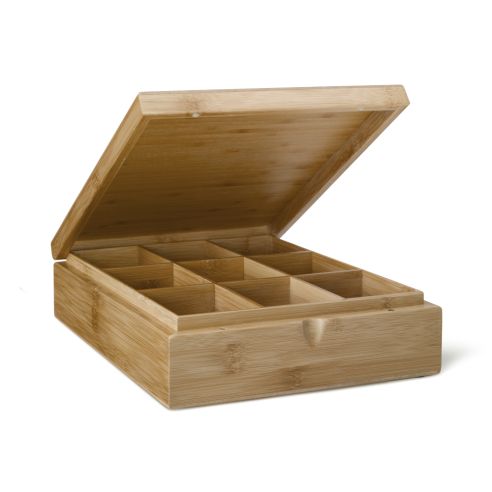 Bredemeijer Tea Box in Bamboo with 9 Separate Inner Compartments And A Solid Lid in Natural