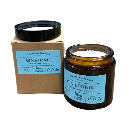 Charlotte Spencer Alcology Gin & Tonic 3.5oz Natural Wax Candle 35 Hours Burn Time