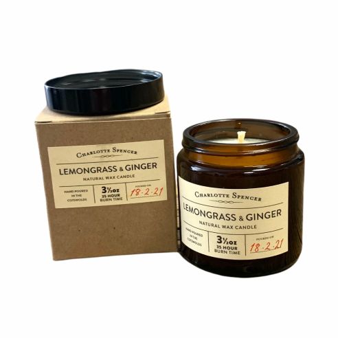 Charlotte Spencer Floral Lemongrass & Ginger 3.5oz Natural Wax Candle 35 Hours Burn Time