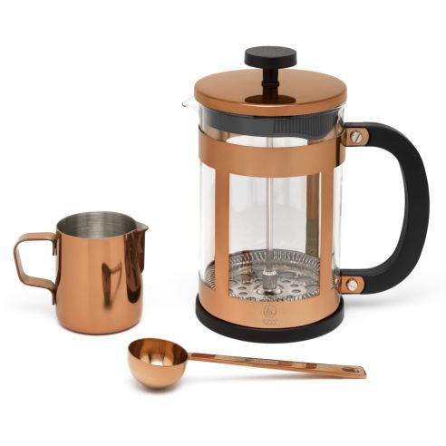 Leopold Vienna Cafetiere Coffee Making Set Vicenza Design 800ml Borosilicate Glass Body with Copper Holder