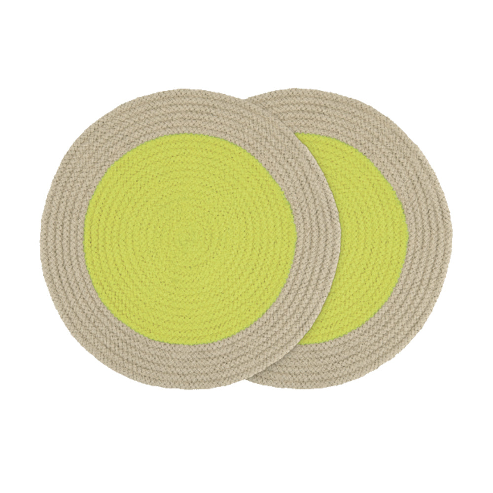 Remember Table Placemats In 100% Cotton Rope In Lime Set Of 2 Diameter 38cm