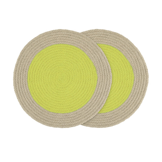 Remember Table Placemats In 100% Cotton Rope In Lime Set Of 2 Diameter 38cm