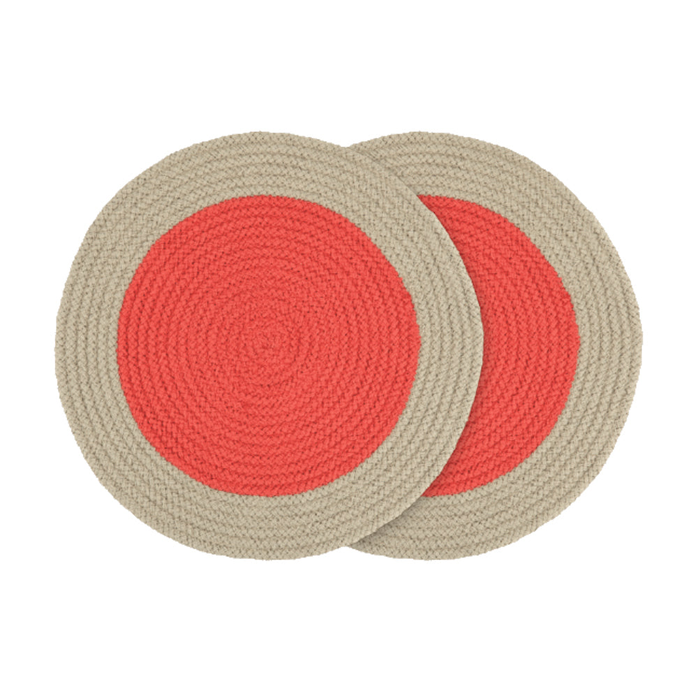 Remember Table Placemats In 100% Cotton Rope In Raspberry Set Of 2 Diameter 38cm