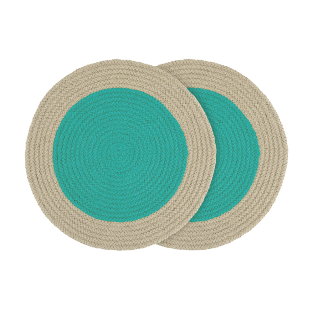 Remember Table Placemats In 100% Cotton Rope In Mint Set Of 2 Diameter 38cm