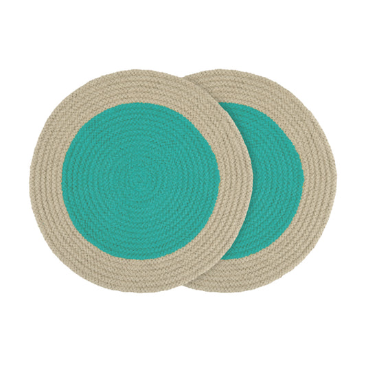 Remember Table Placemats In 100% Cotton Rope In Mint Set Of 2 Diameter 38cm