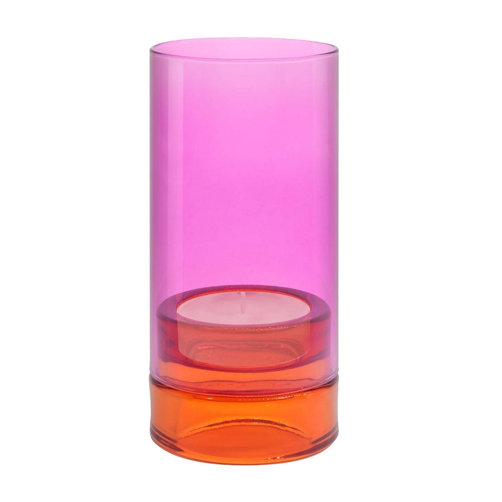 Remember TeaLight Lantern In Glass Lys Design Violet & Orange Colours