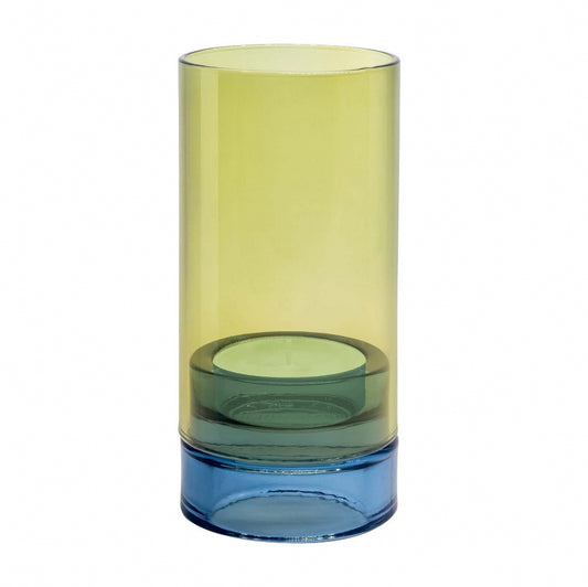 Remember TeaLight Lantern In Glass Lys Design Lime & Blue Colours