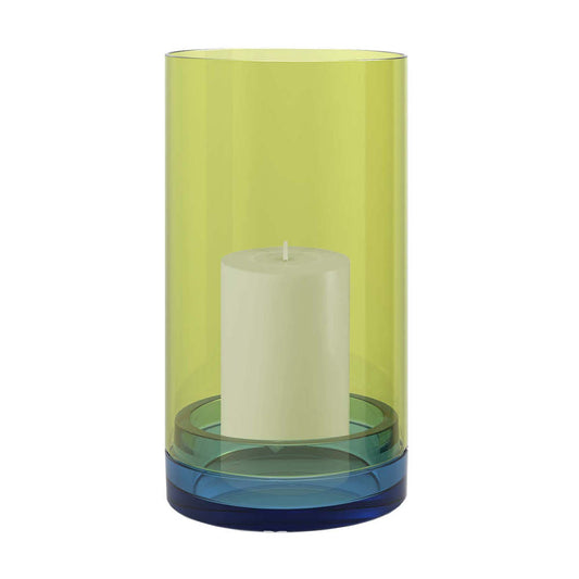 Remember Pillar Candle Lantern In Glass Lucius XL Design Lime & Blue Colours