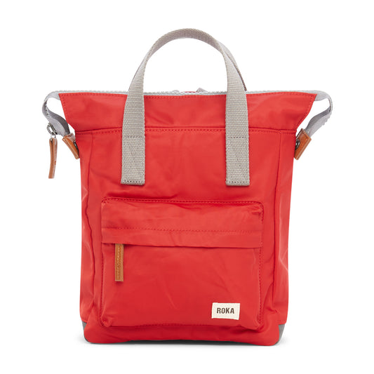 Roka London Back Pack Rucksack Bantry B Small Recycled Repurposed Sustainable Nylon In Cranberry
