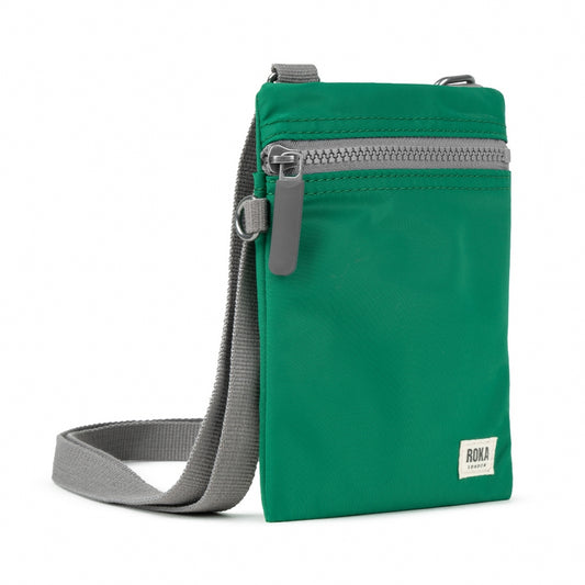 Roka London Cross Body Shoulder Swing Pocket Bag Chelsea Recycled Repurposed Sustainable Nylon In Emerald