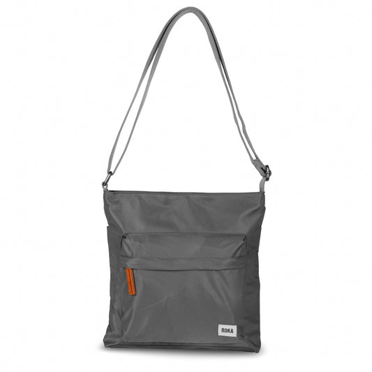 Roka London Cross Body Shoulder Bag Kennington B Medium Recycled Repurposed Sustainable Nylon In Graphite