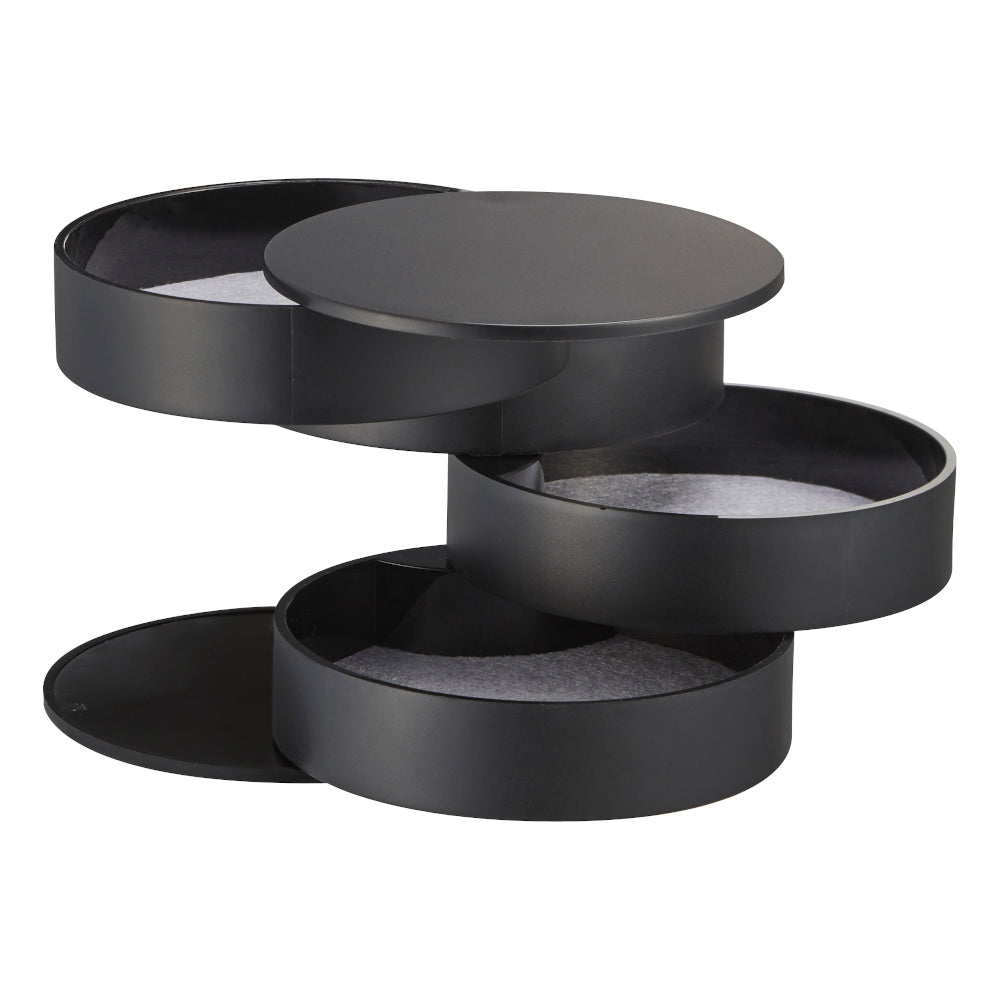 Yamazaki Tower Jewellery & Accessory Swivel Storage Tray in Black with 4 Trays and Lid