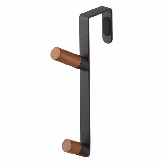 Yamazaki Tower Over-The-Door Double Hanger in Black with Dark Wood Detail